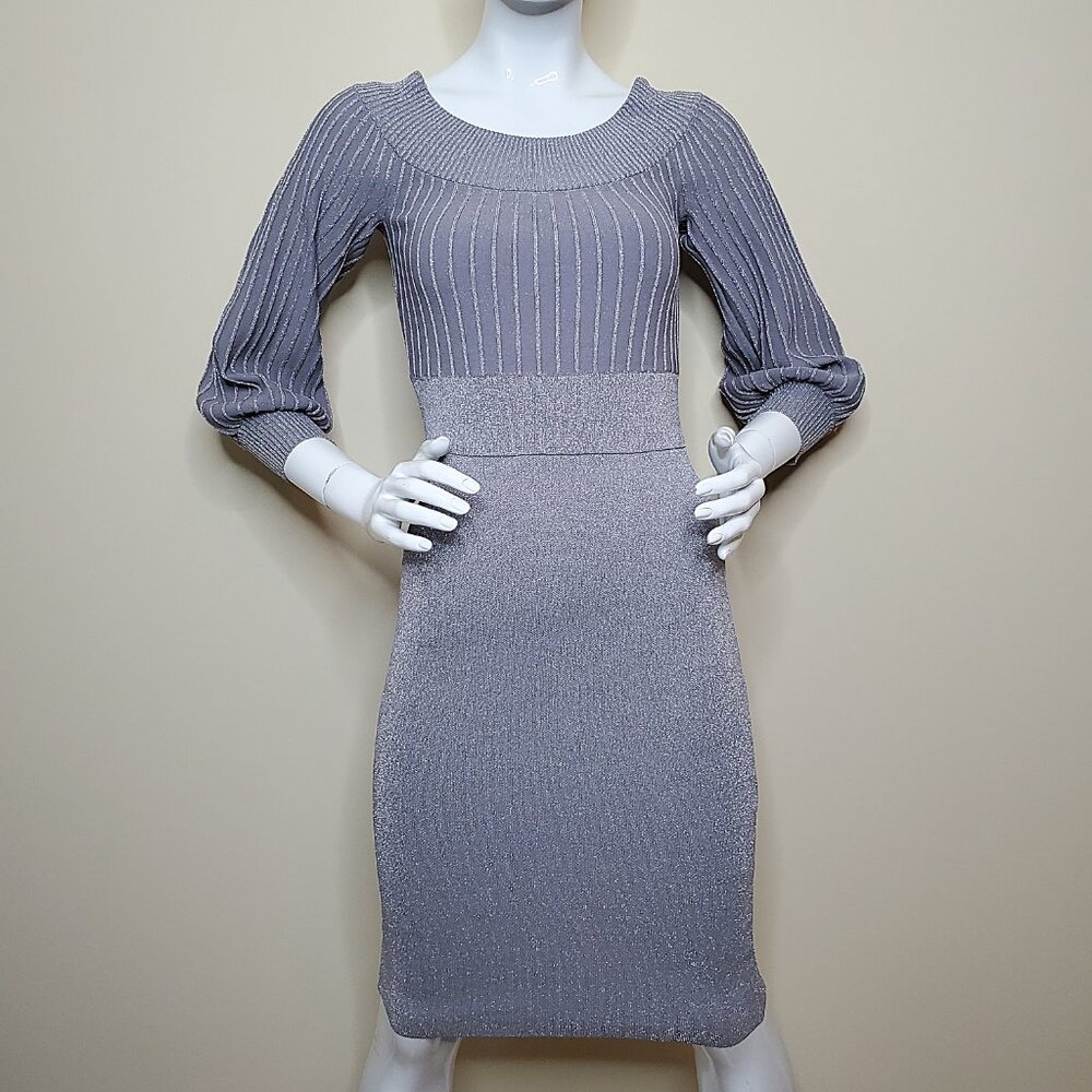 New York & Company Gray/Silver Metallic Off-The-Shoulder Bodycon Dress SZ XS